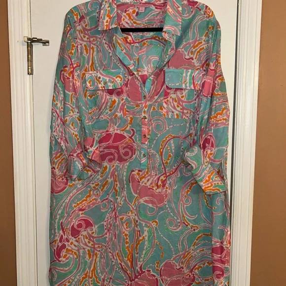 Lilly Pulitzer Captiva Tunic Shirt Dress 100% Cotton “Jellies Be Jammin’” - Picture 5 of 6
